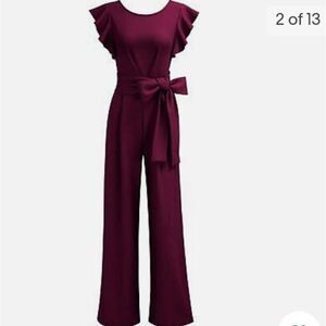 Knitee Women's Vintage Sleeveless Ruffle High Waist Wide Leg Romper Formal Long